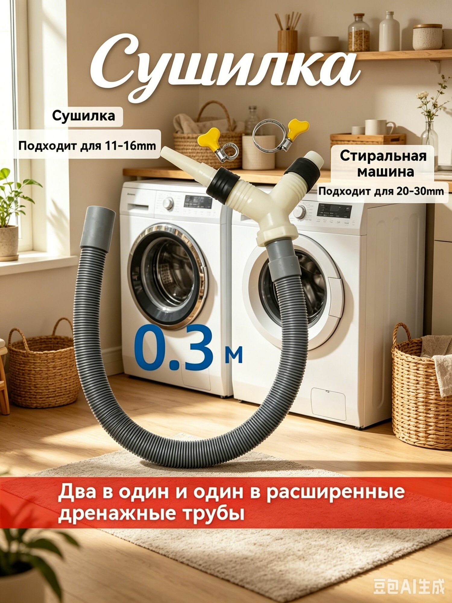 1 шт. сливной тройник адаптер для стиральной машины сушилки канализации 30 см