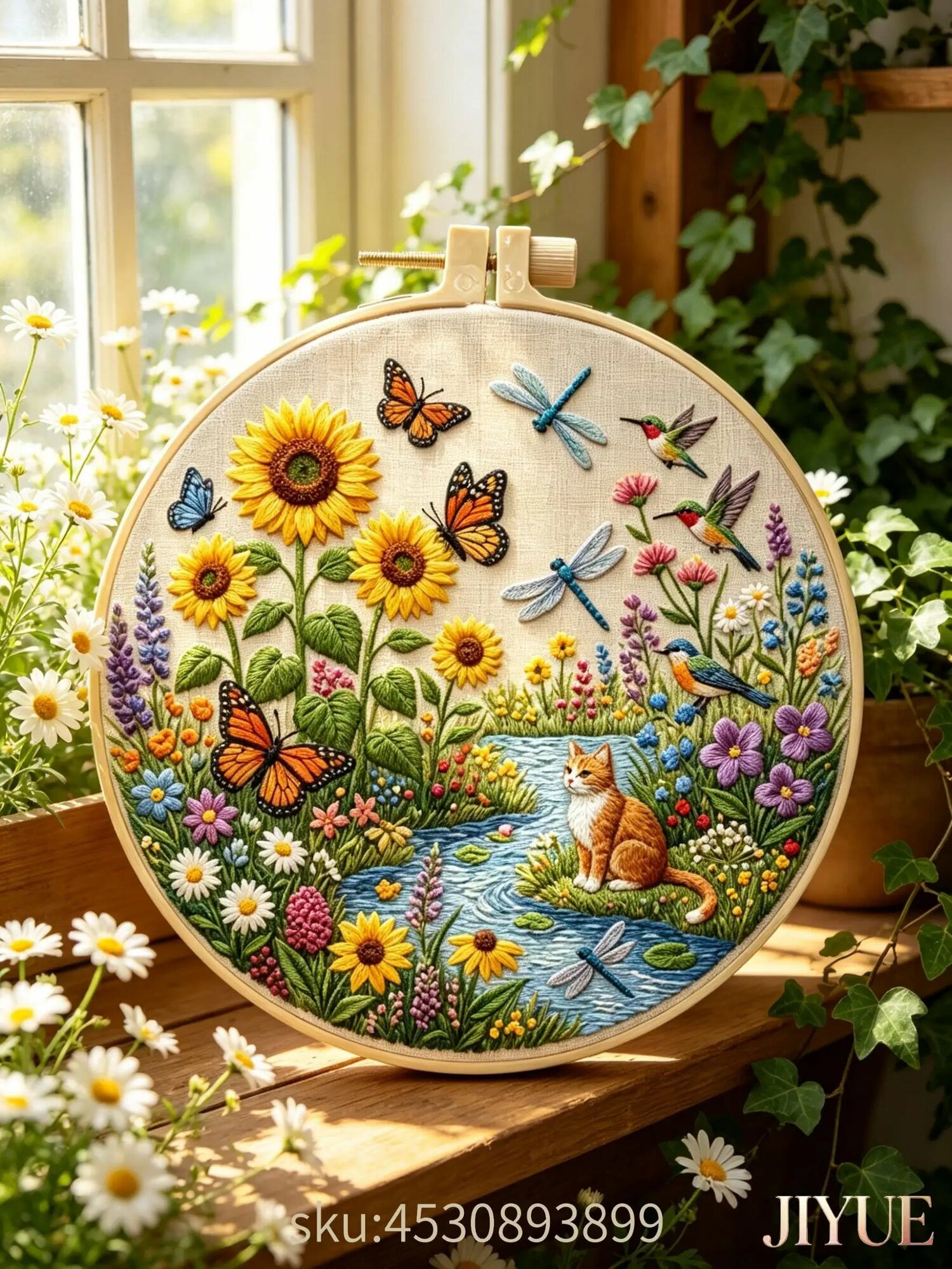 Набор для вышивания, 20x20 см, Котёнок с подсолнухом простой набор для начинающих рукодельниц, полная комплектация, украшение для дома или подарок