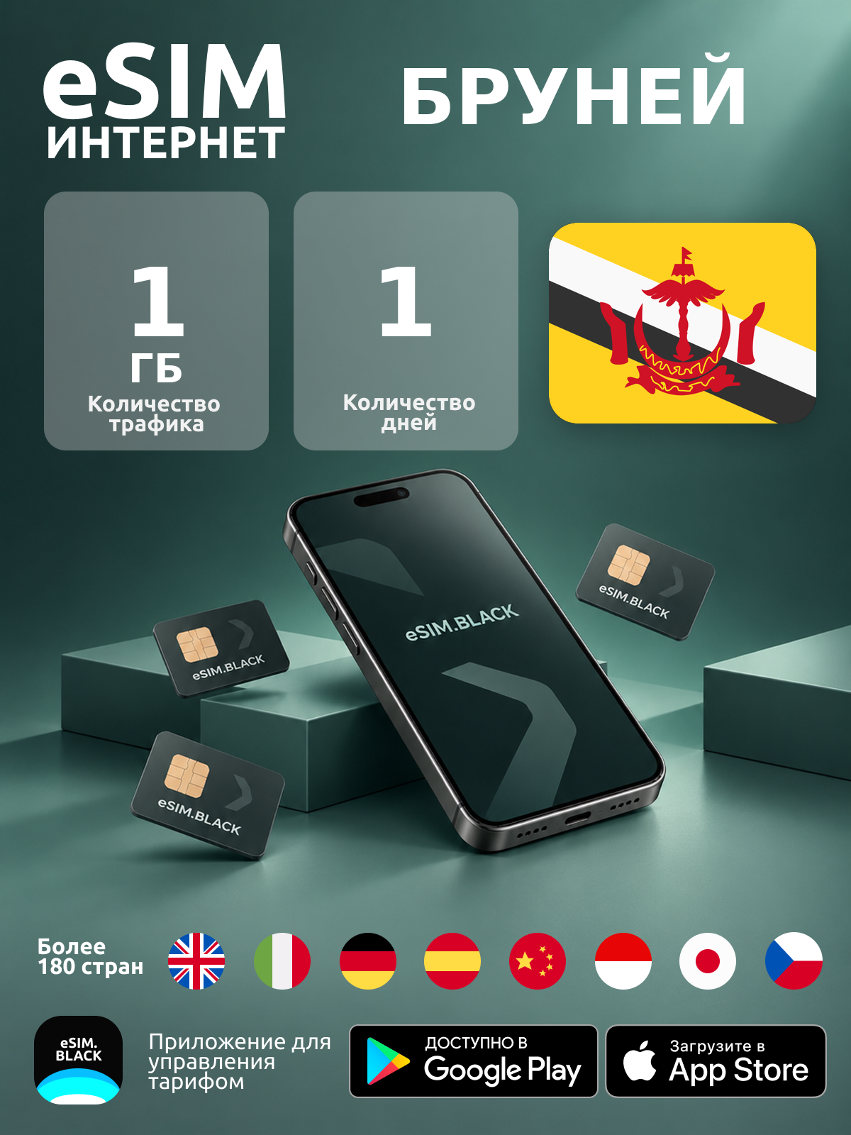 Бруней/1 день/1 ГБ - eSIM для мобильного интернета ( iPhone | Android ).