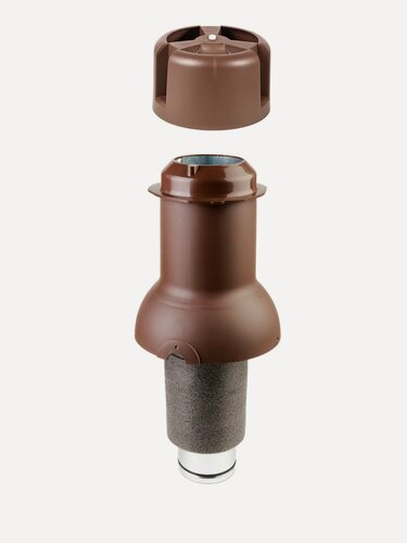 Изображение товара Коньковый выход вентиляции 125 мм, Krovent Pipe-cone, комплект с колпаком коричневый (Ral 8017) для всех видов кровли