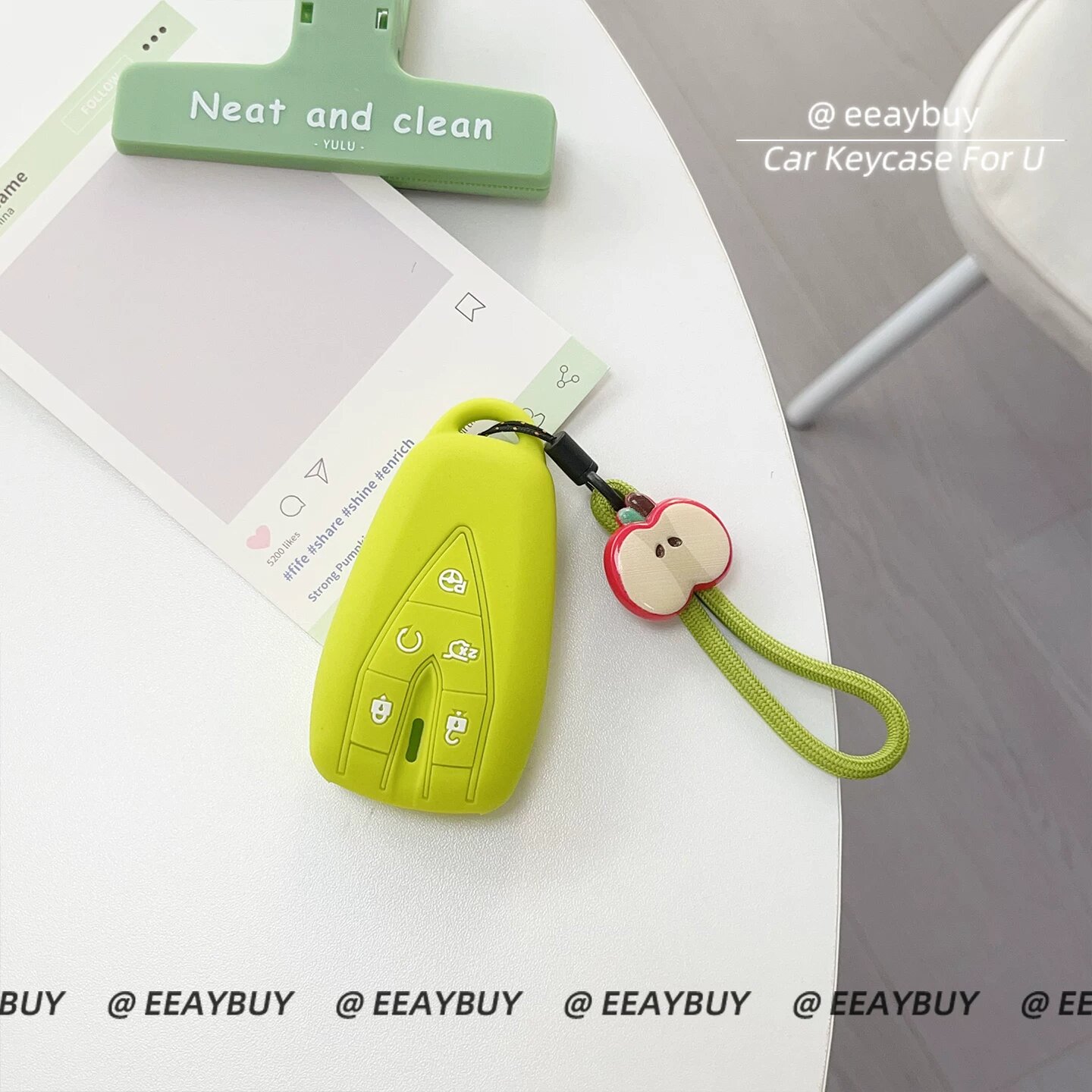 Чехол для ключа Apple Green силиконовый мягкий с яблочной веревкой для Changan CS55