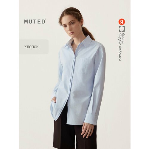 фото Рубашка muted прямого кроя из хлопка с акцентной планкой, размер 2xs, светло-синий