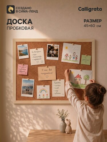 Изображение товара Доска пробковая Calligrata стандарт, настенное крепление, 45x60 см