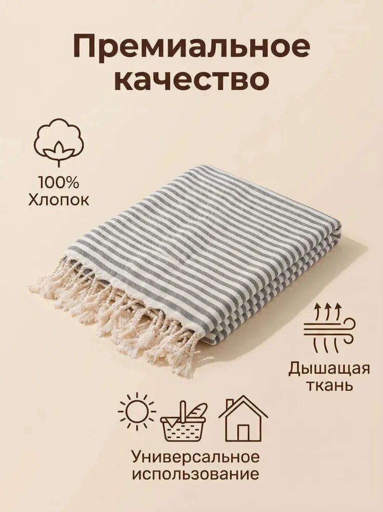 Плед 100x180 см хлопок вязаный, для пикника однотонный черный