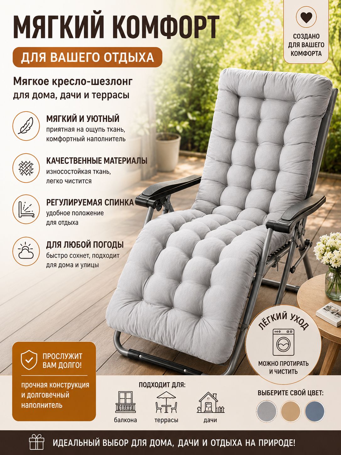 Матрас для садовой мебели 170х48 см
