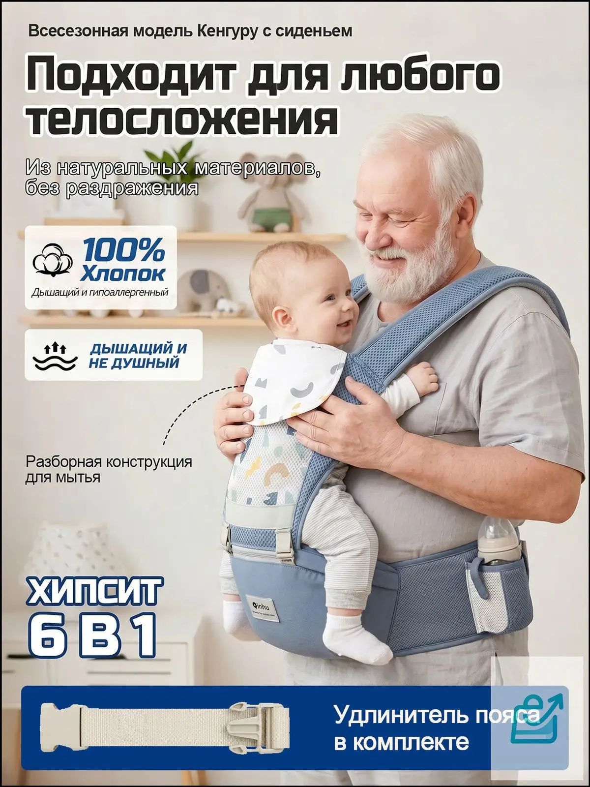 Эргорюкзак переноска для новорожденных с 0 до 36 месяцев хипсит дышащий с удлинителем