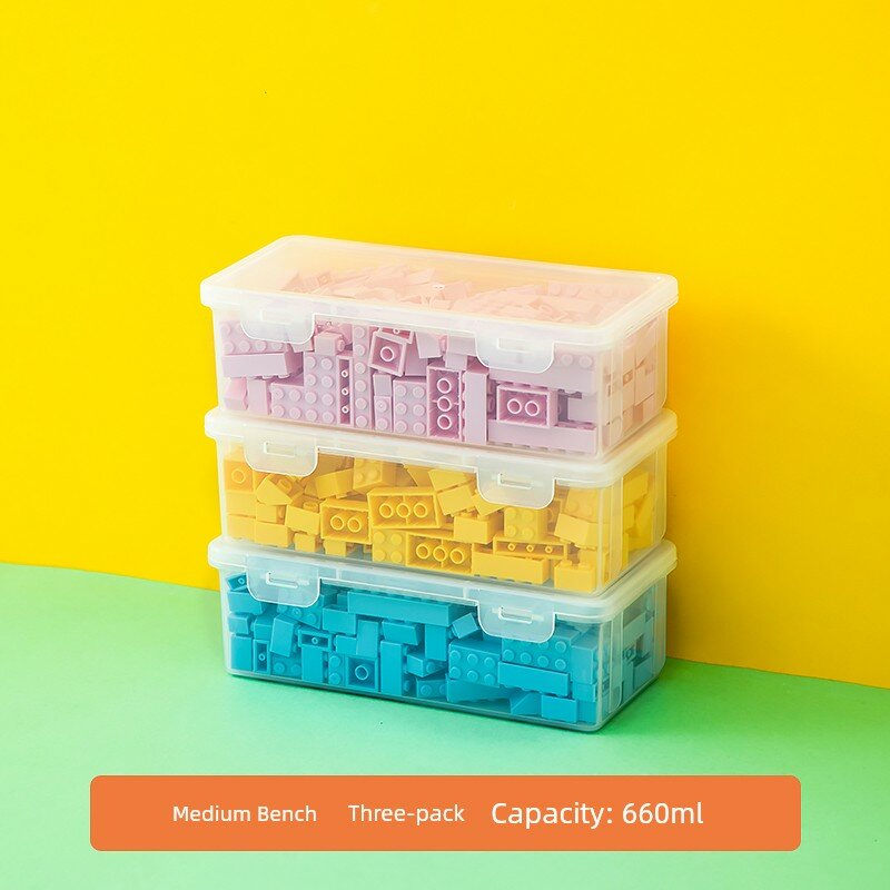 Средняя прямоугольная коробка для хранения конструктора LEGO, набор из 3 штук, прозрачные контейнеры для сортировки