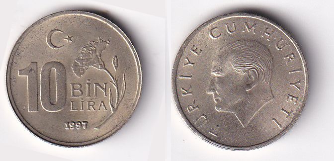 Турция 10000 лир 1997 год
