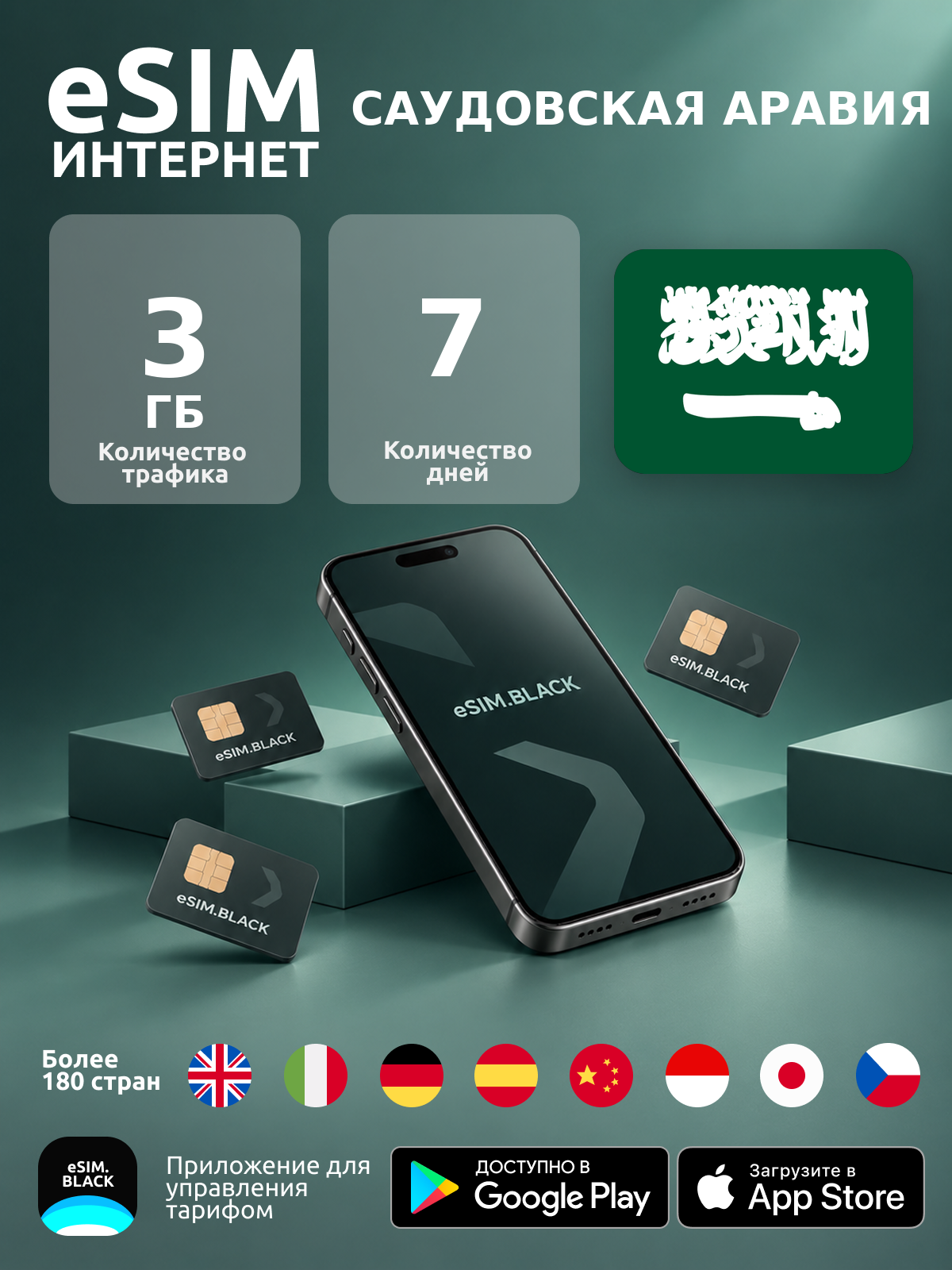 Саудовская Аравия/7 дней/3 ГБ - eSIM для мобильного интернета ( iPhone | Android ).