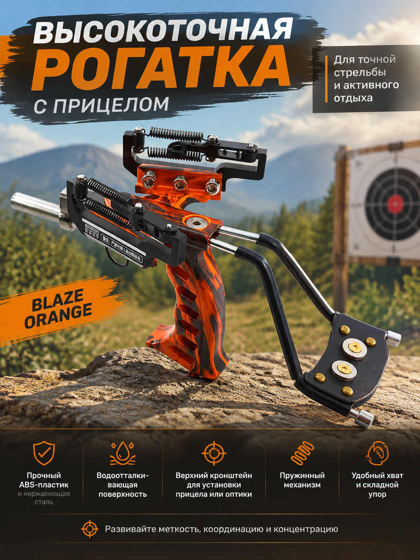 Высокоточная рогатка с прицелом, прочный ABS пластик и нержавеющая сталь, blaze orange