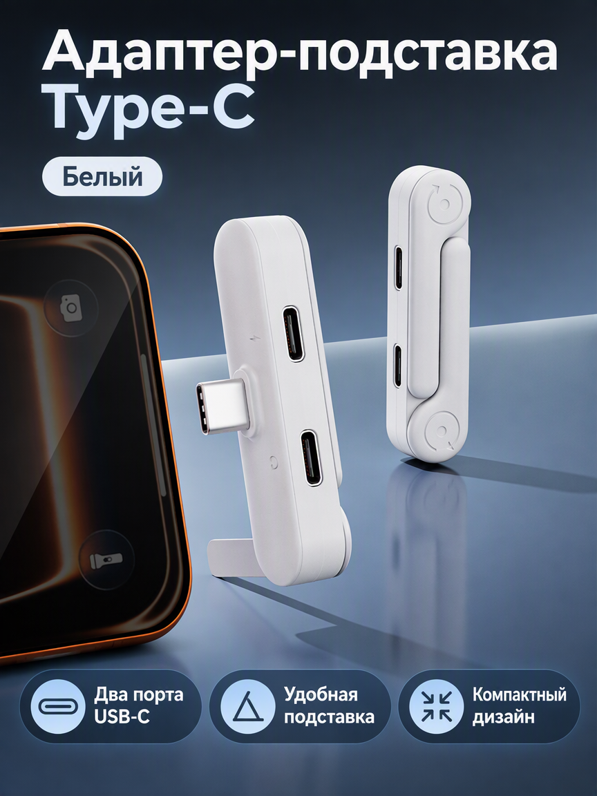 Настольная подставка для телефона с разветвителем Type-C для зарядки и наушников, пластиковый держатель белого цвета для офиса и дома