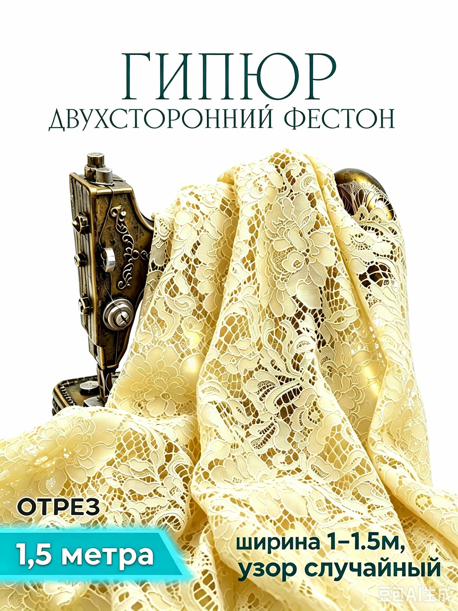Ткань гипюр нейлоновый с хлопком 1,5 метра(ширина 1-1.5м, узор случайный)