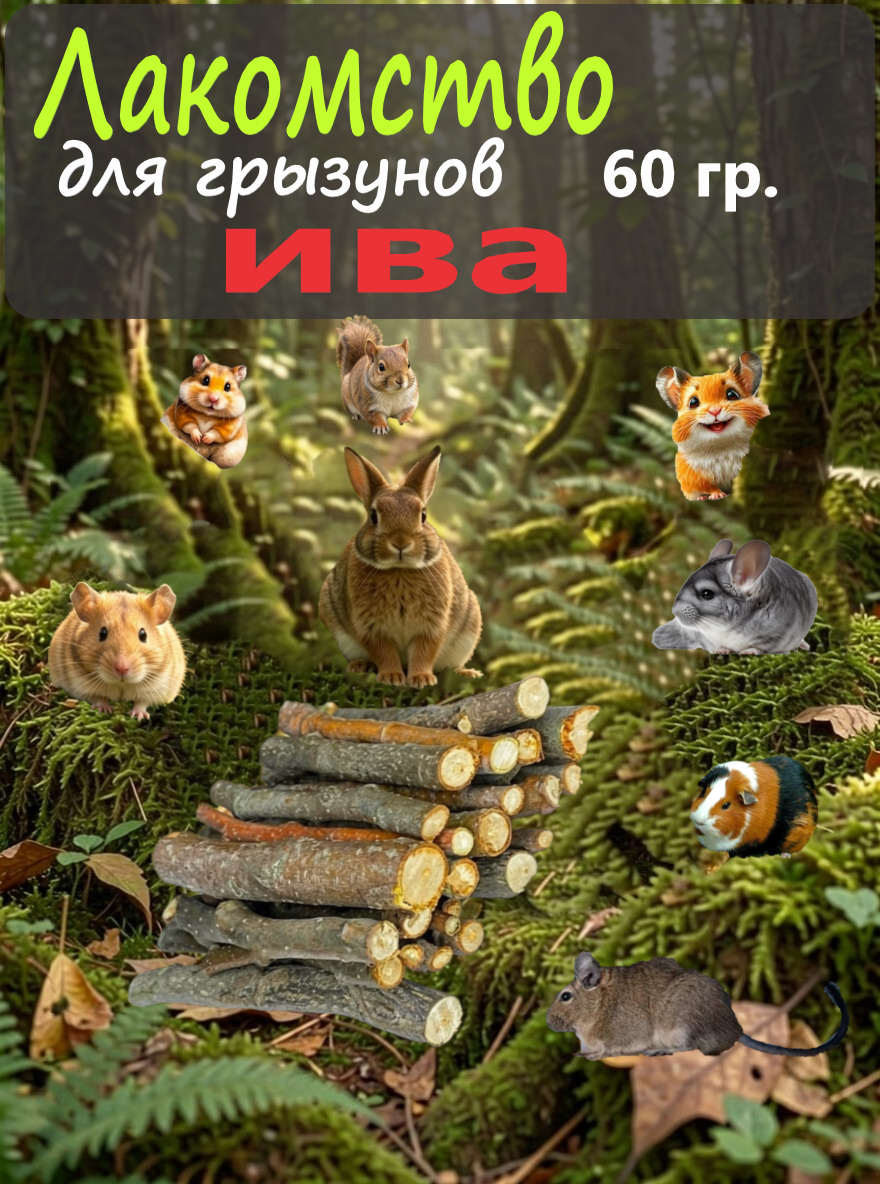 Веточки для грызунов ива, древесные, экологичные, поддержание иммунитета, 60 гр.