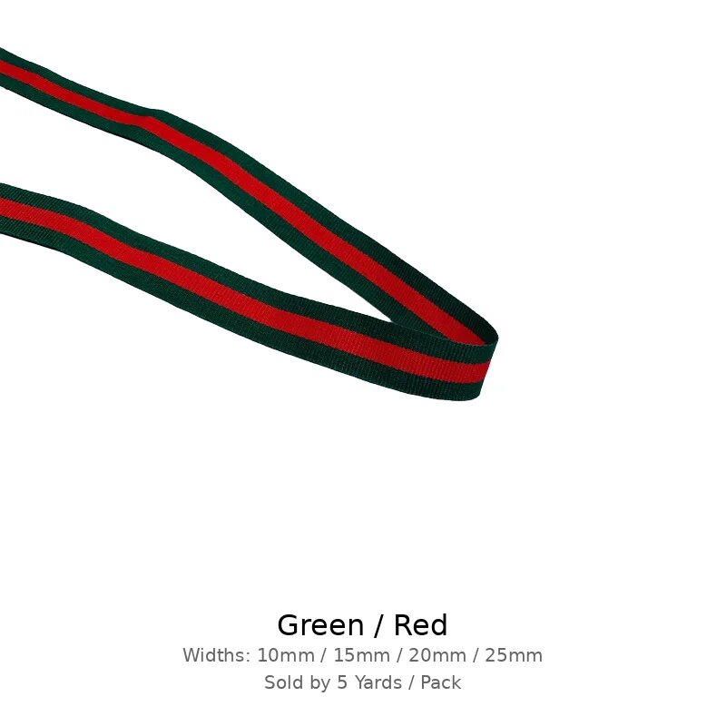 Лента Green/Red в полоску, 10mm, 5 ярдов