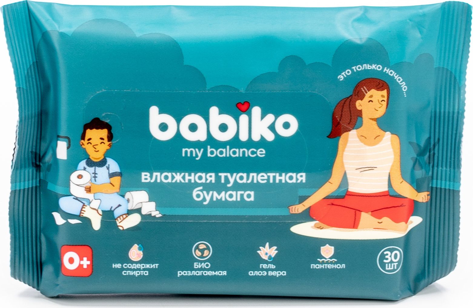 Туалетная бумага Babiko / Бабико влажная My Balance детская с алоэ вера и пантенолом в упаковке 30шт. / личная гигиена