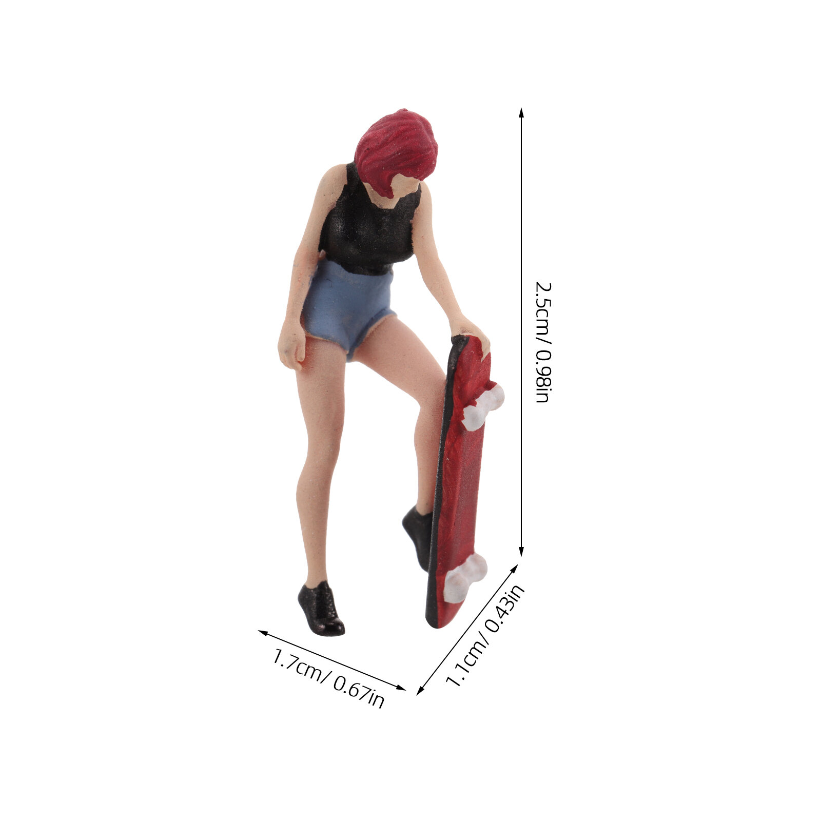 Миниатюрная фигурка девушки на скейтборде из смолы 1:64 для декора