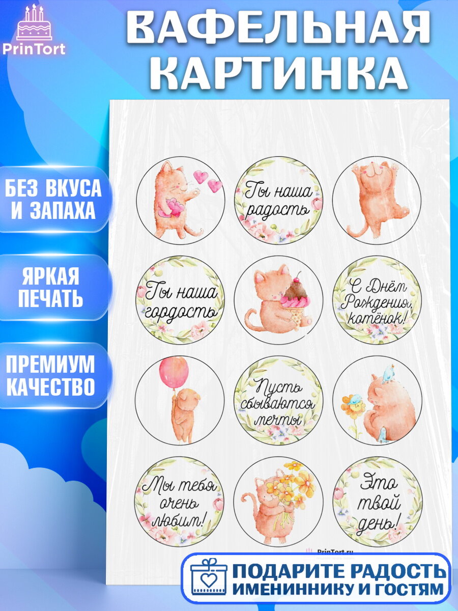 Вафельная картинка для торта Девочке. Украшения для торта девочке на День Рождения. Декор для выпечки PrinTort