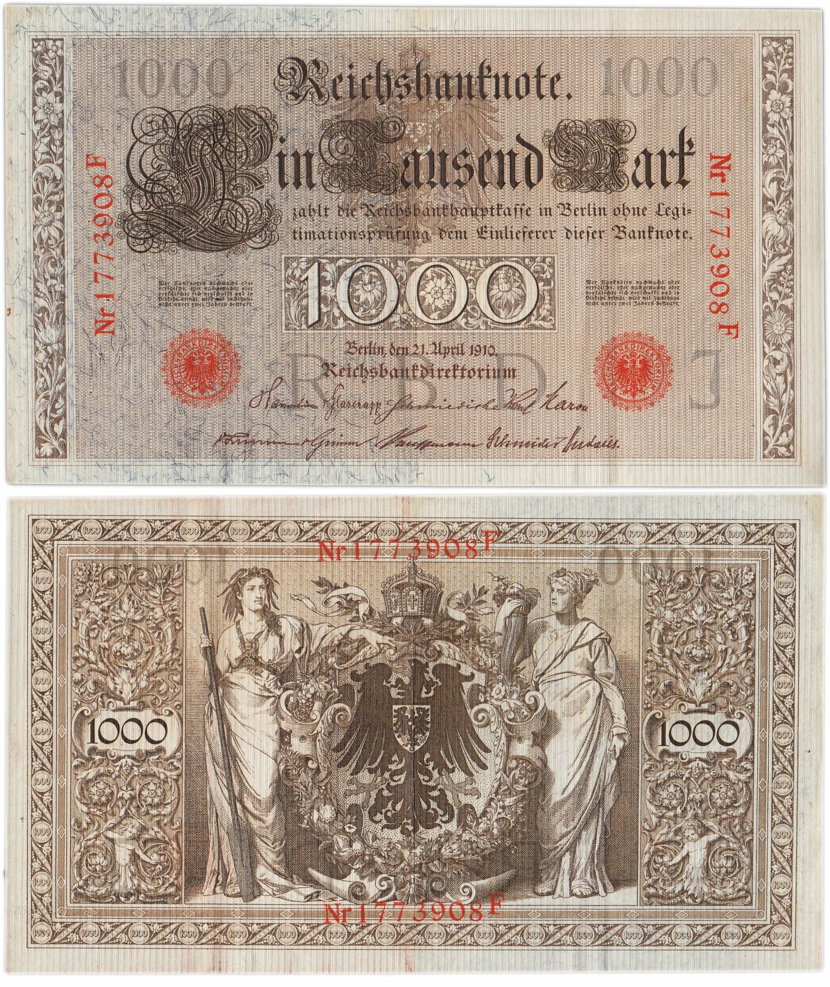 Германия 1000 марок 1910 красная печать