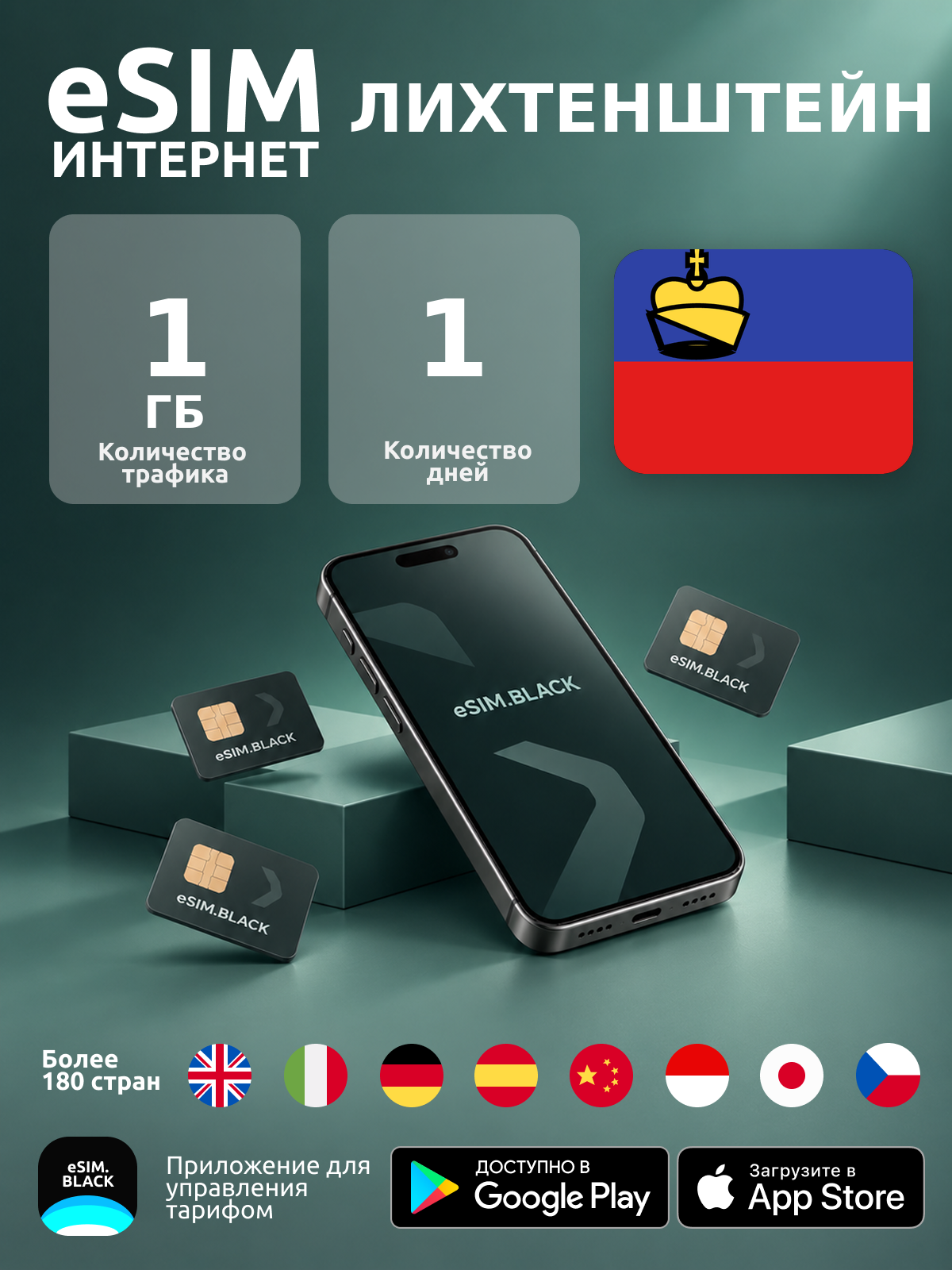 Лихтенштейн/1 день/1 ГБ - eSIM для мобильного интернета ( iPhone | Android ).