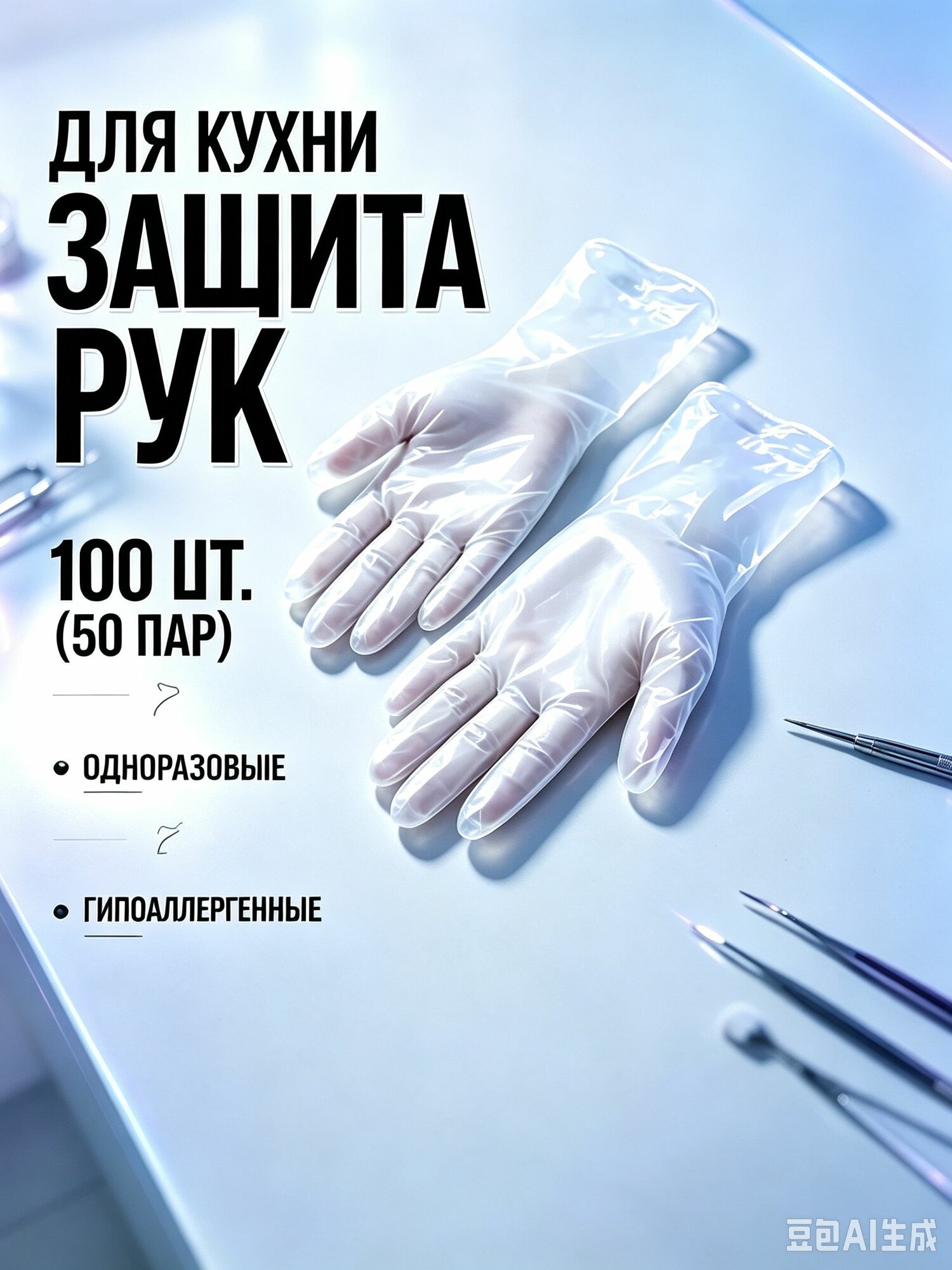 Перчатки виниловые размер М, 100 штук (50 пар), одноразовые, неопудренные, гипоаллергенные