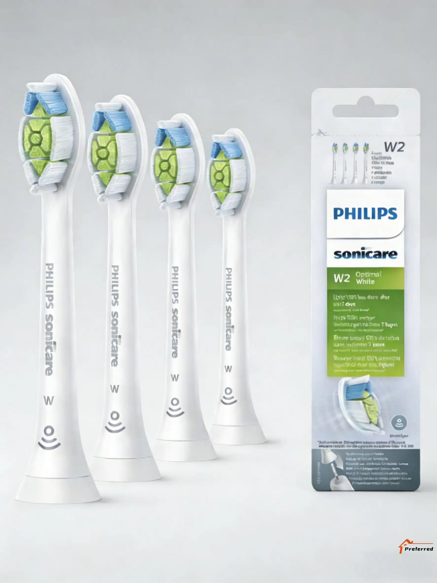 Preferred Насадки для зубной щетки Philips Sonicare W2 Optimal White HX6064/10 для осветления зубной эмали, 4 шт, белый