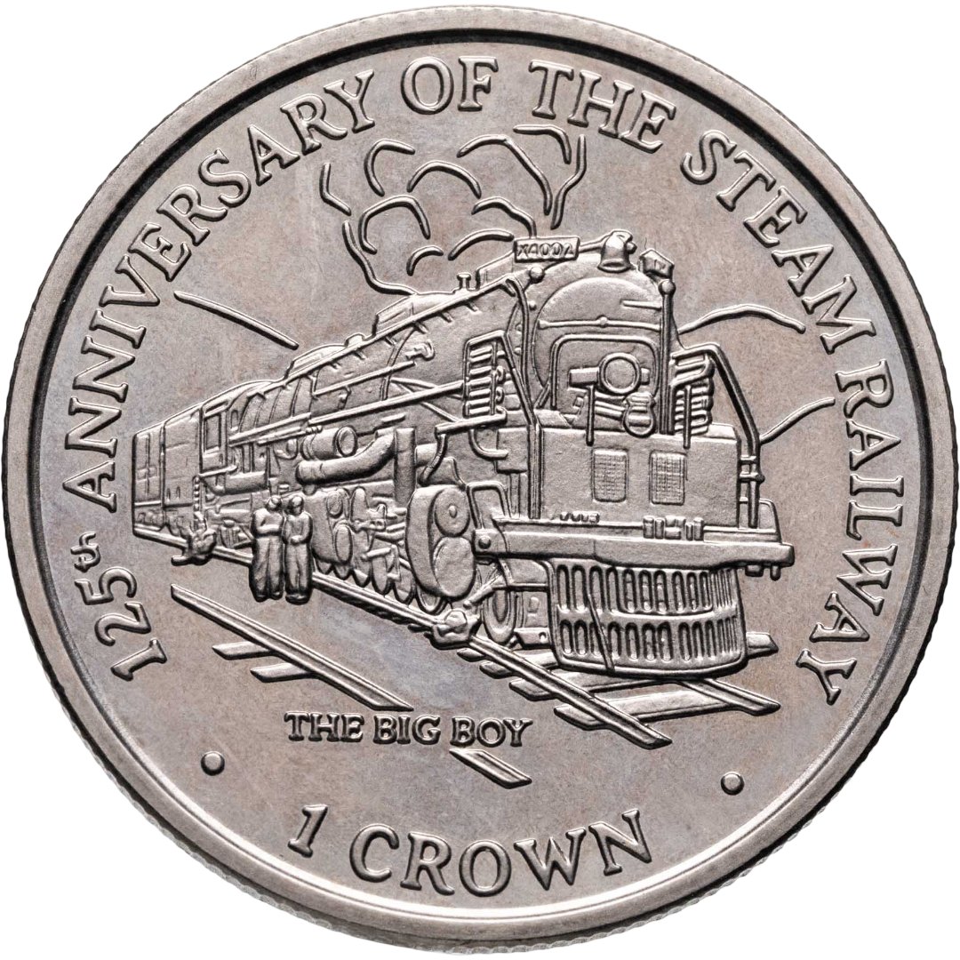 Остров Мэн 1 крона crown 1998 "125 лет паровой железной дороге - локомотив Big Boy", Мельхиор медь-никель, в сохранности BUNC