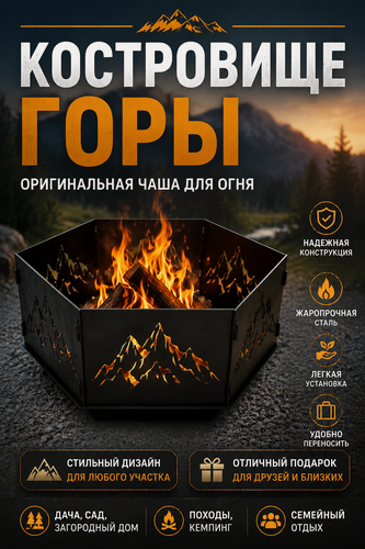 Изображение товара Костровая чаша "Горы", круглая, металлическая, разборная, 50 см