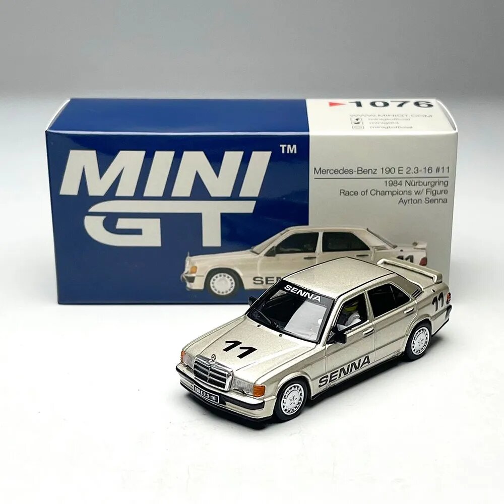 Машинка MINIGT 1:64 #1076 Mercedes-Benz 190E Senna 2.3-16 #11 1984 Nurburgring Race of Champions White Figure Ayrton Senna