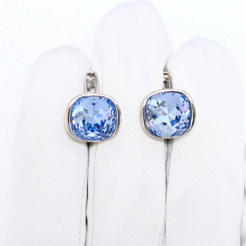 фото Серьги diamant online, серебро, 925 проба, родирование, кварц, длина 1.1 см, , голубой