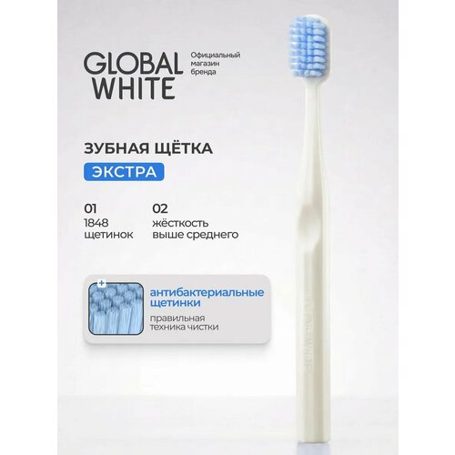 фото Зубная щетка global white keep it white, средняя жесткость, белая, нескользящая