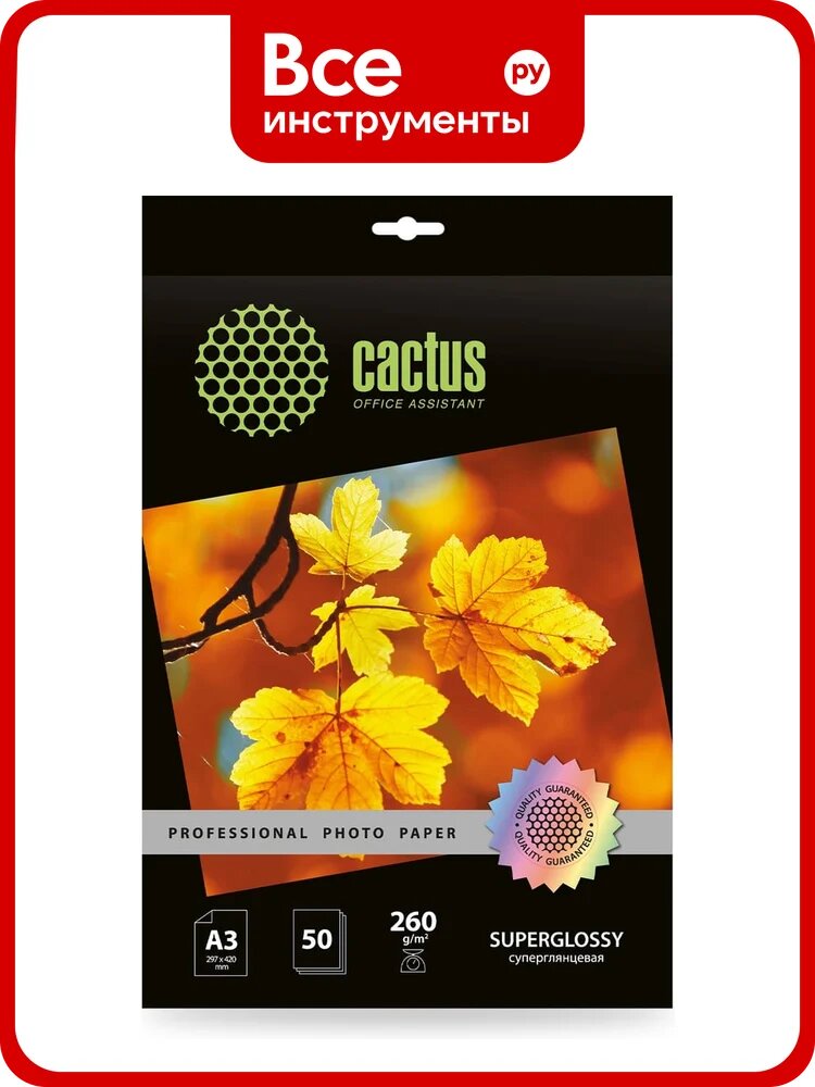 Фотобумага CACTUS Prof CS-HGA326050 A3, 260 г/м2, 50 листов, белый глянцевое для струйной печати 1915192