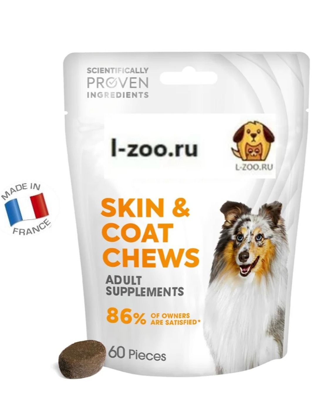 Sup Skin & Coat Лакомство для взрослых собак для поддержания здоровья кожи и шерсти 240гр