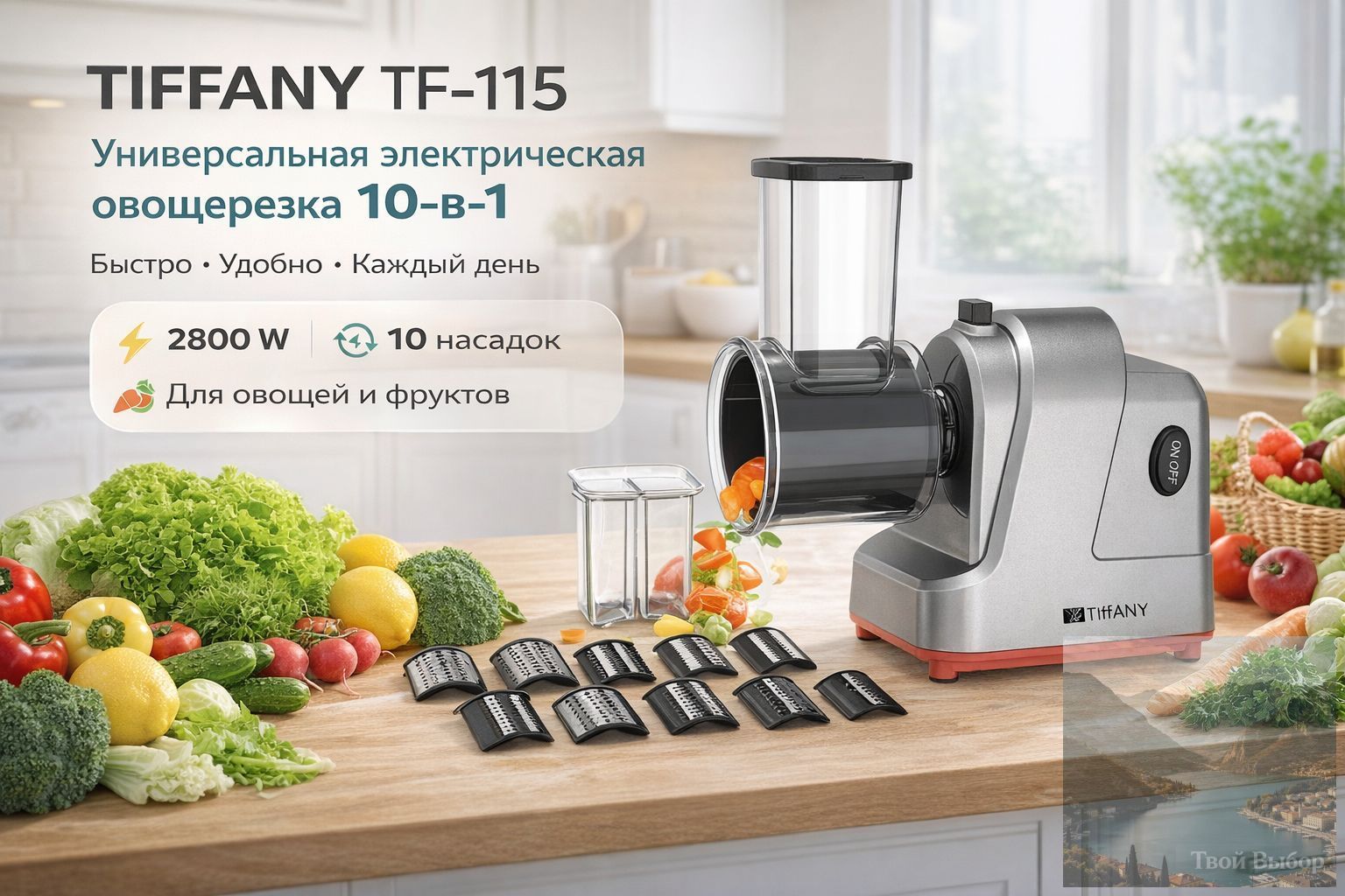 Универсальная электрическая овощерезка 10в1 TIFFANY TF-115