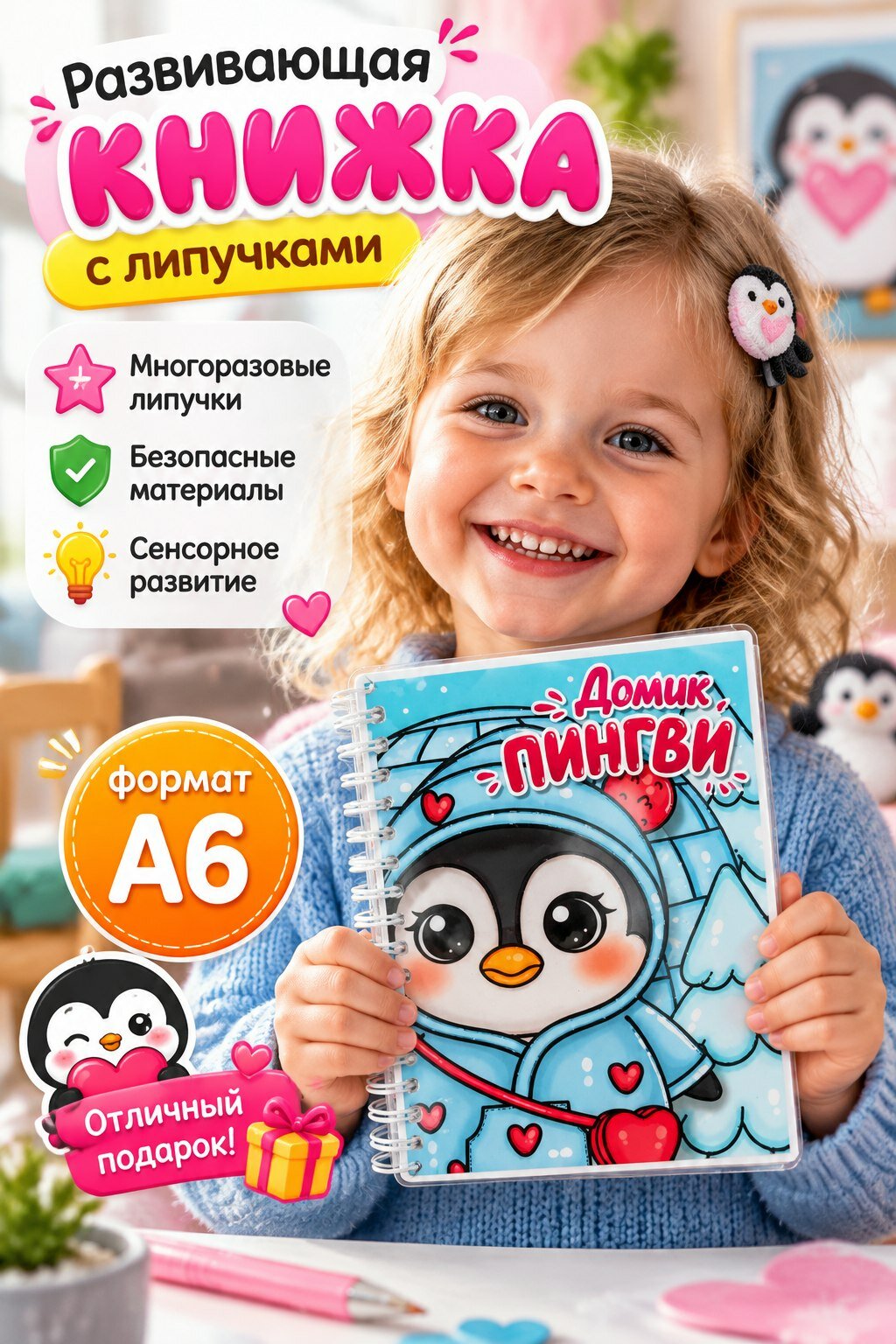 Книжка с липучками Домик Пингви формат А6