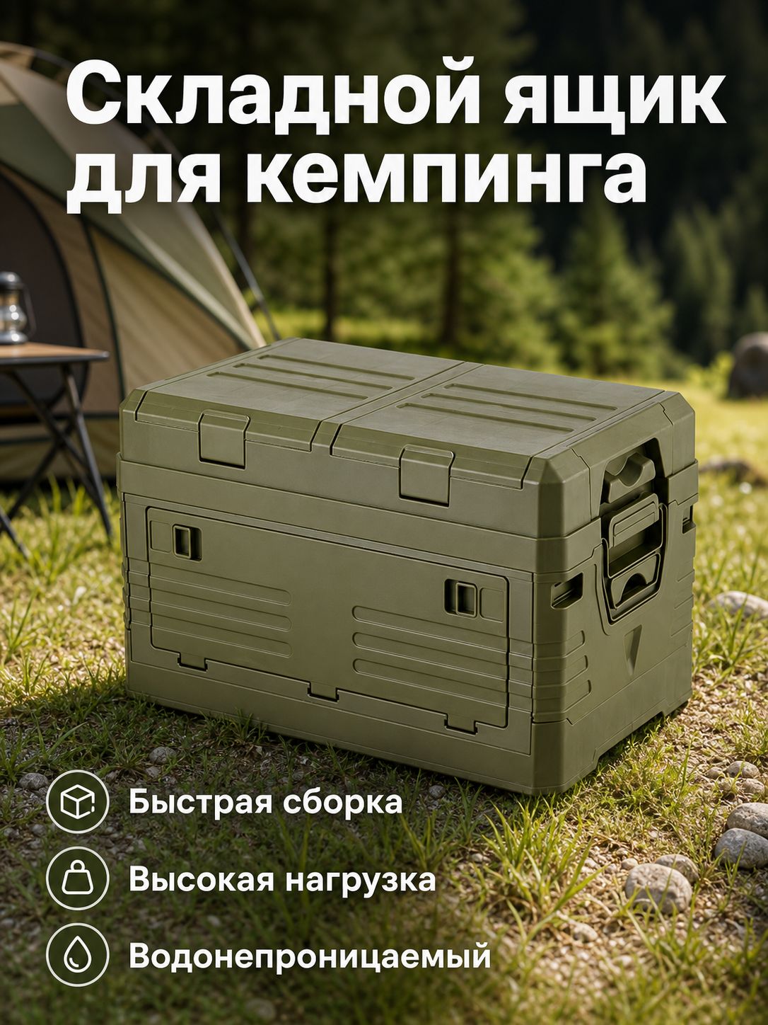 Складной автомобильный органайзер в багажник, оливковый, двухъярусный с откидной крышкой из пластика PP для кемпинга и