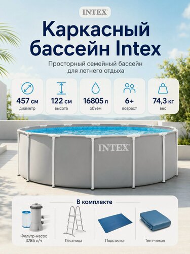 Изображение товара Каркасный бассейн Intex Prism Frame / 26726NP (457x122) + фильтр-насос, картриджный фильтр