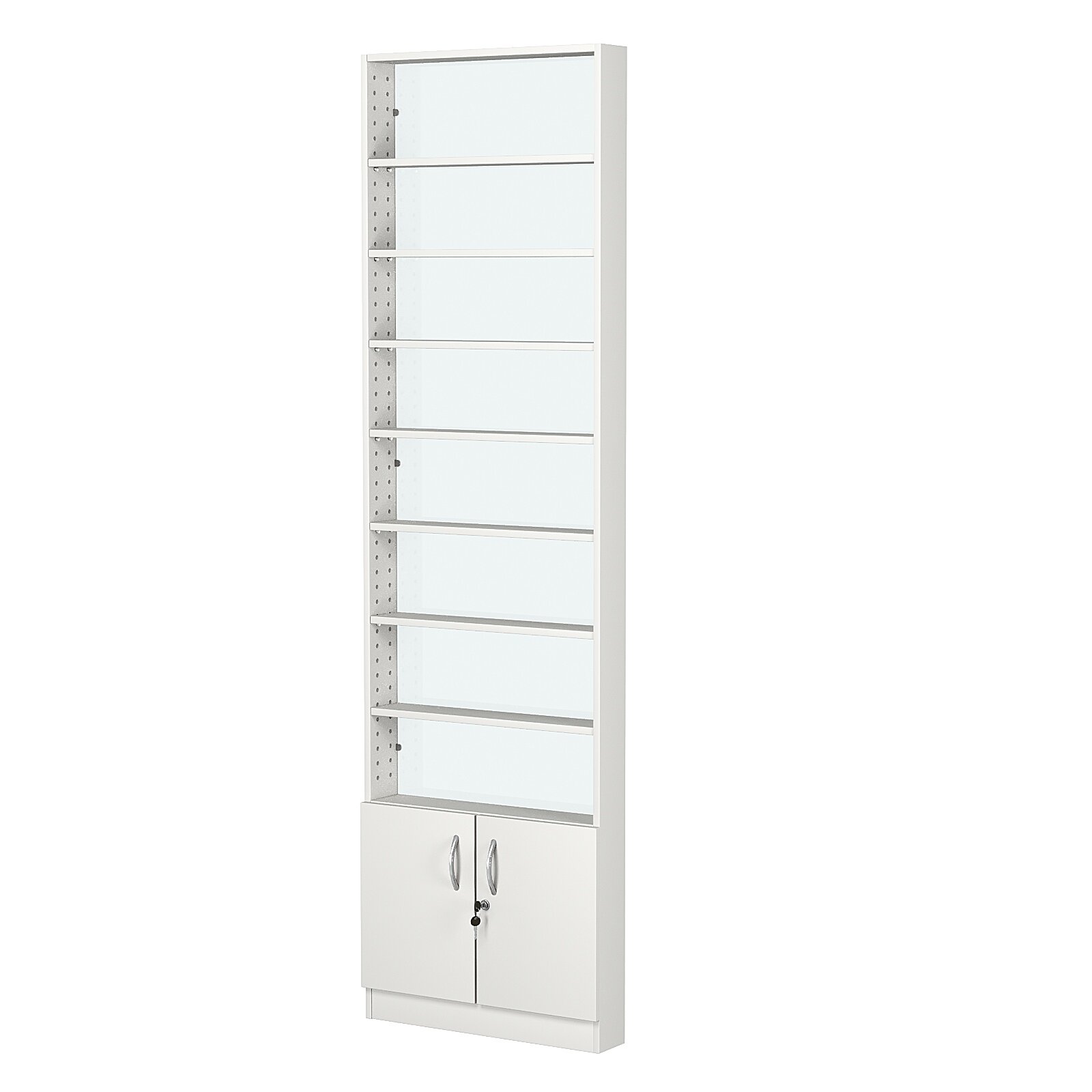 Стеллаж из ДСП с 7-ю полками 100x600 мм серии LEVEL-7 №1-1 (З/C - стекло), Белый