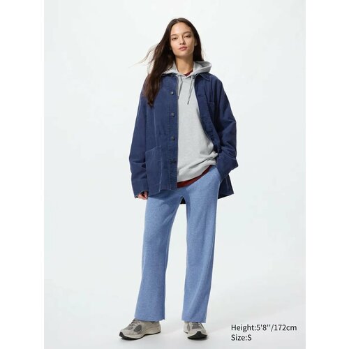 фото Брюки uniqlo washable knit ribbed pants, размер m, темно-голубой