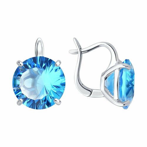 фото Серьги diamant online, серебро, 925 проба, родирование, кристалл, длина 1.8 см, , голубой