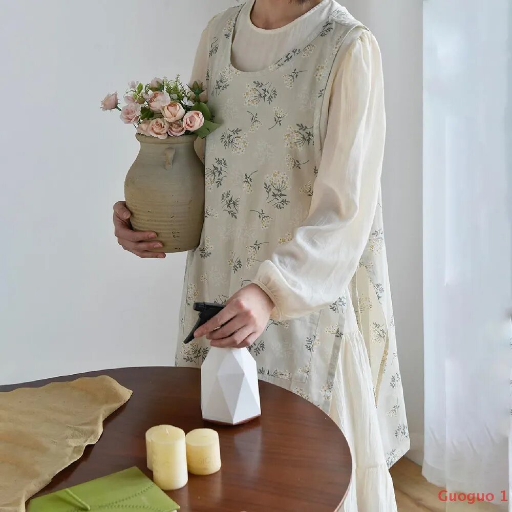 Фартук кухонный 1шт, белый цвет, хлопок, 57x96 см, цветочный рисунок