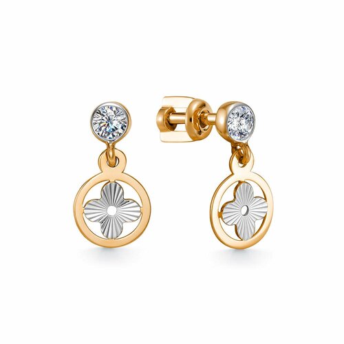 фото Серьги diamant online, красное золото, 585 проба, фианит, длина 1.3 см, , прозрачный