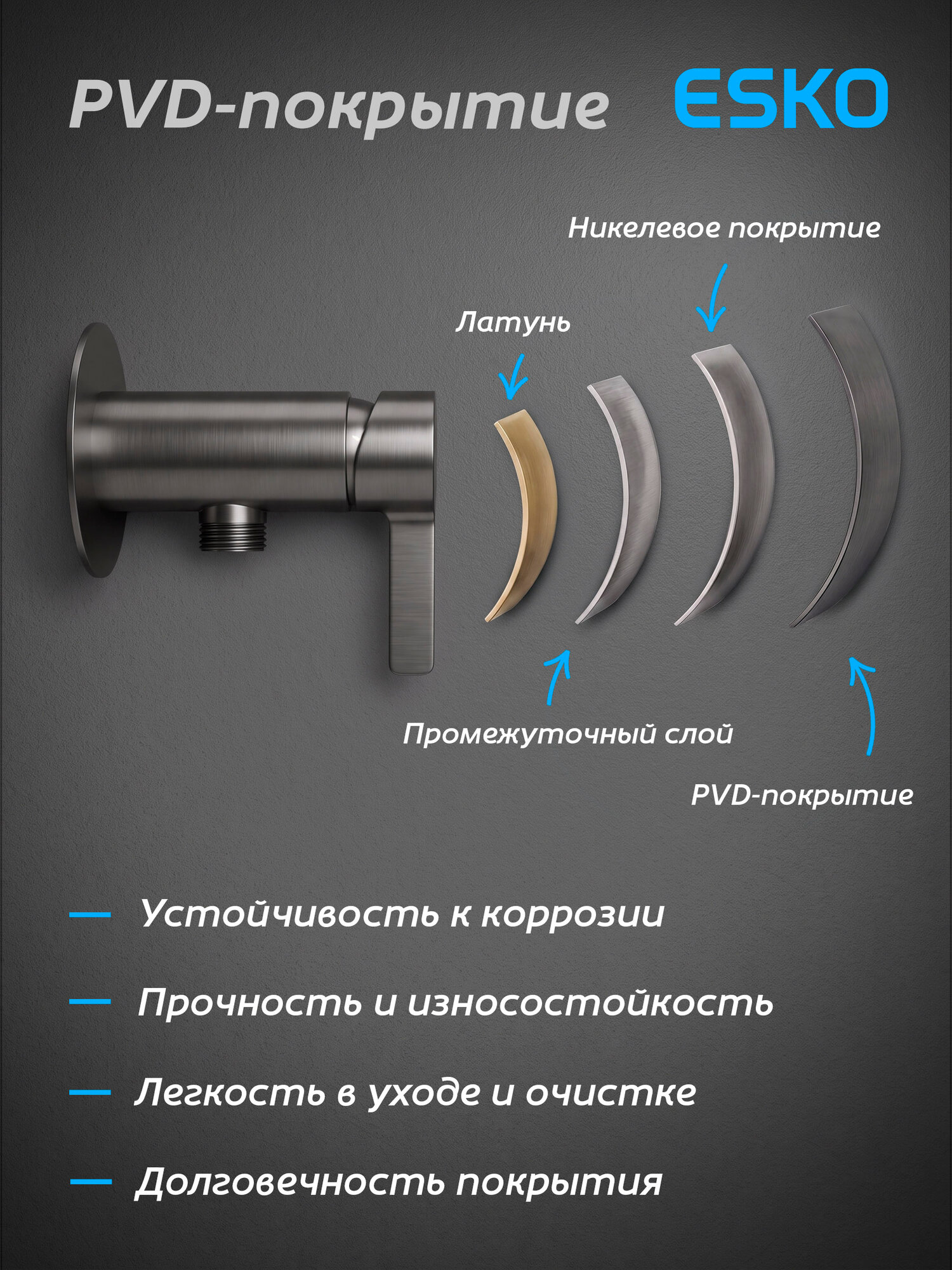 Смеситель ESKO Canberra Gun Metal скрытого монтажа с гигиеническим душем, цвет графит/оружейная сталь — фото 1
