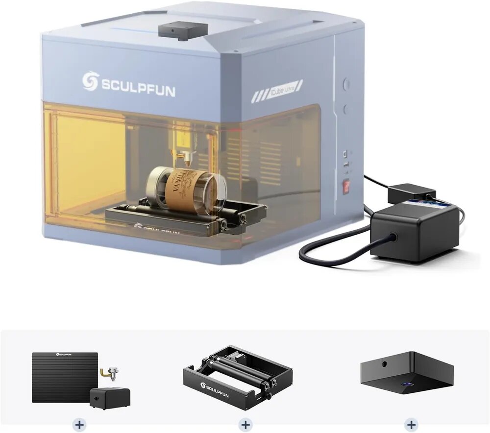 SCULPFUN iCube Ultra PAC3 Комплект для модернизации аксессуаров с камерой iCAM, мини-роликом RA, воздушным насосом iAP.