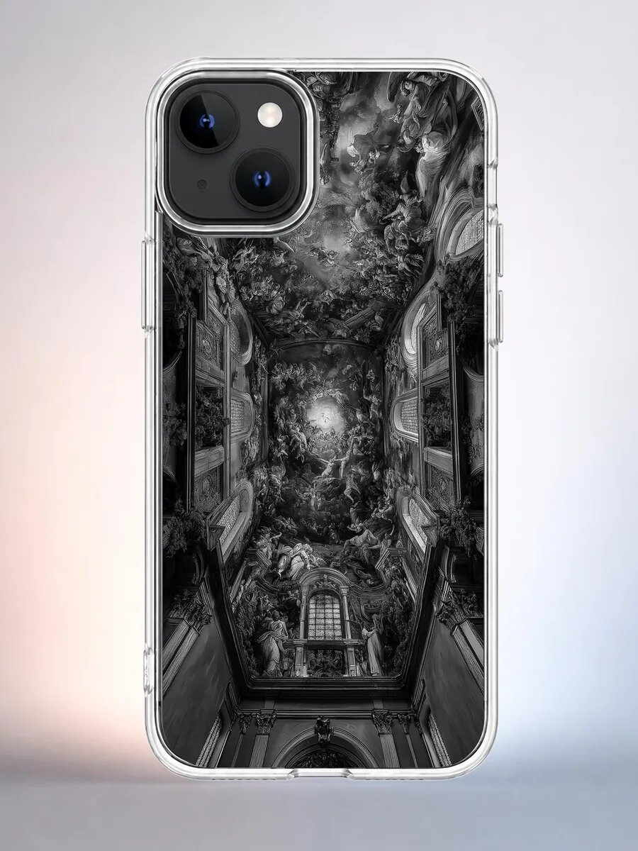 Чехол iPhone 13 фреска церкви силиконовый прозрачный