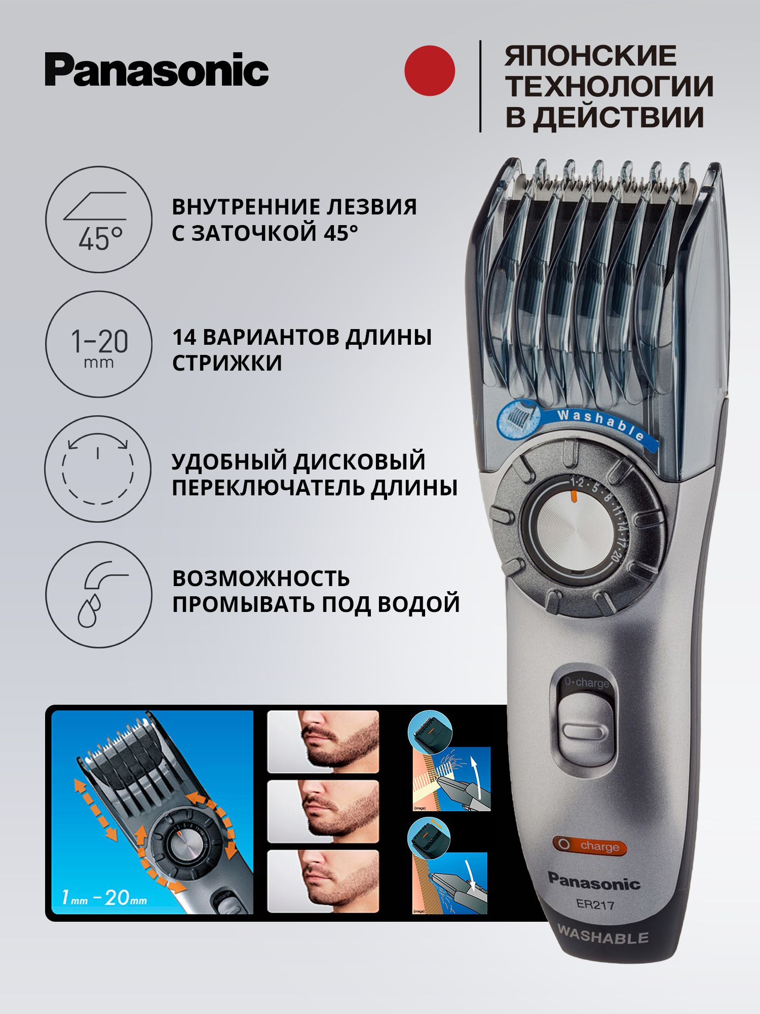 Триммер для стрижки бороды и усов Panasonic ER217S520