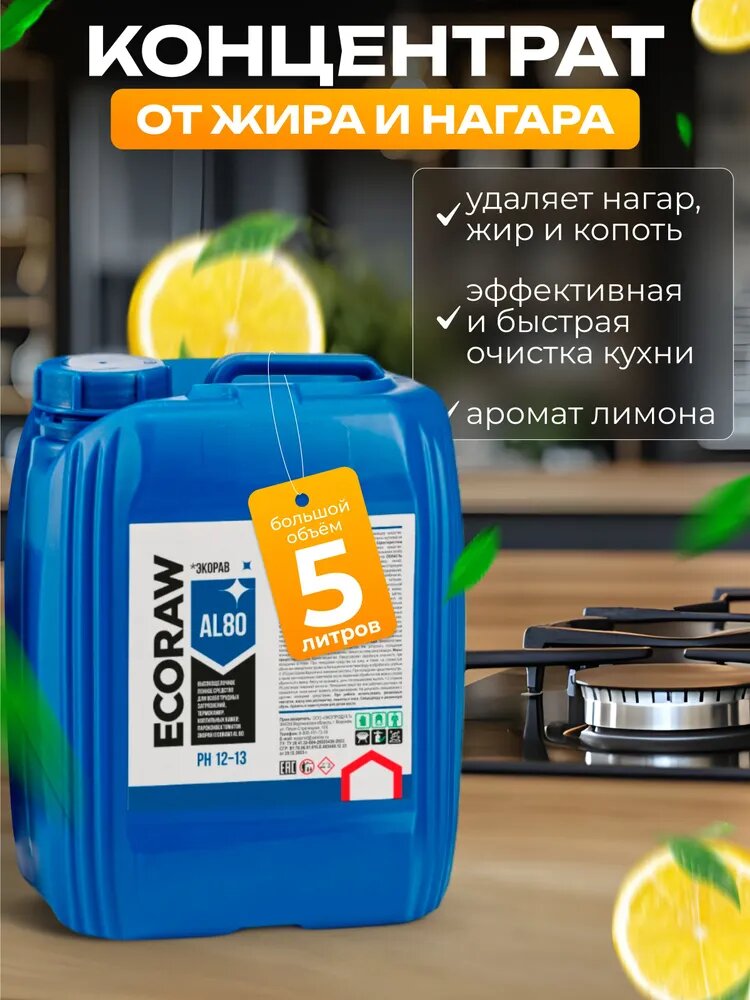 Щелочное пенное средство для особо трудных загрязнений, антижир, EcoRaw Al 80, 5 литров