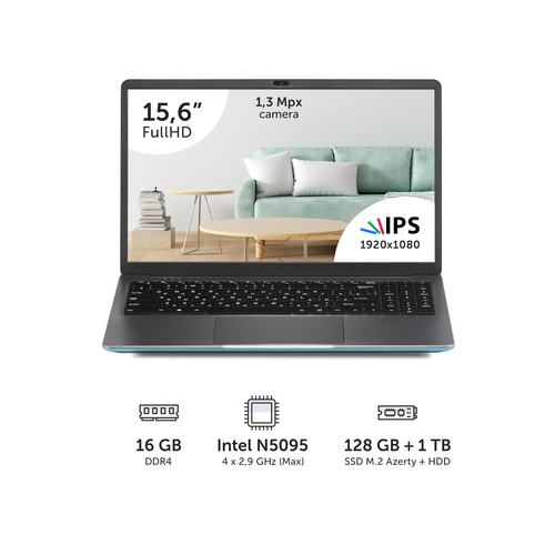 фото Ноутбук azerty rb-1559 (15.6" ips intel n5095, 16 gb ddr4, ssd 128gb, 1tb hdd) светло-серый