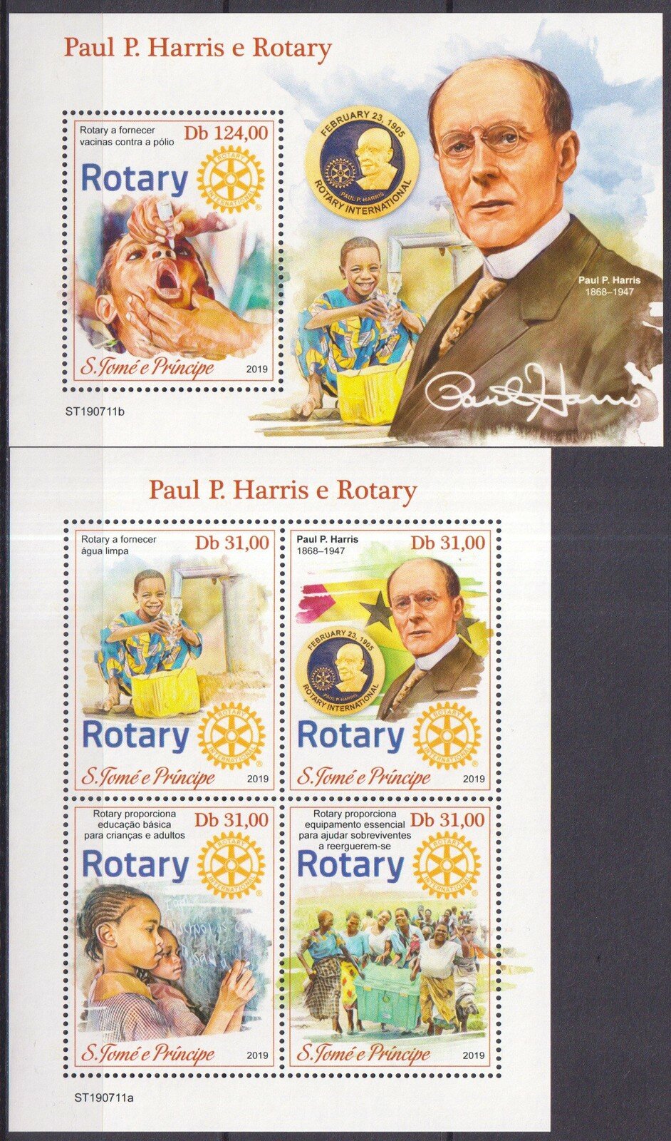 Марки 2019 год Сан-Томе и Принсипи Пол Харрис Rotary International #8606-8609+Bl1567 Mnh