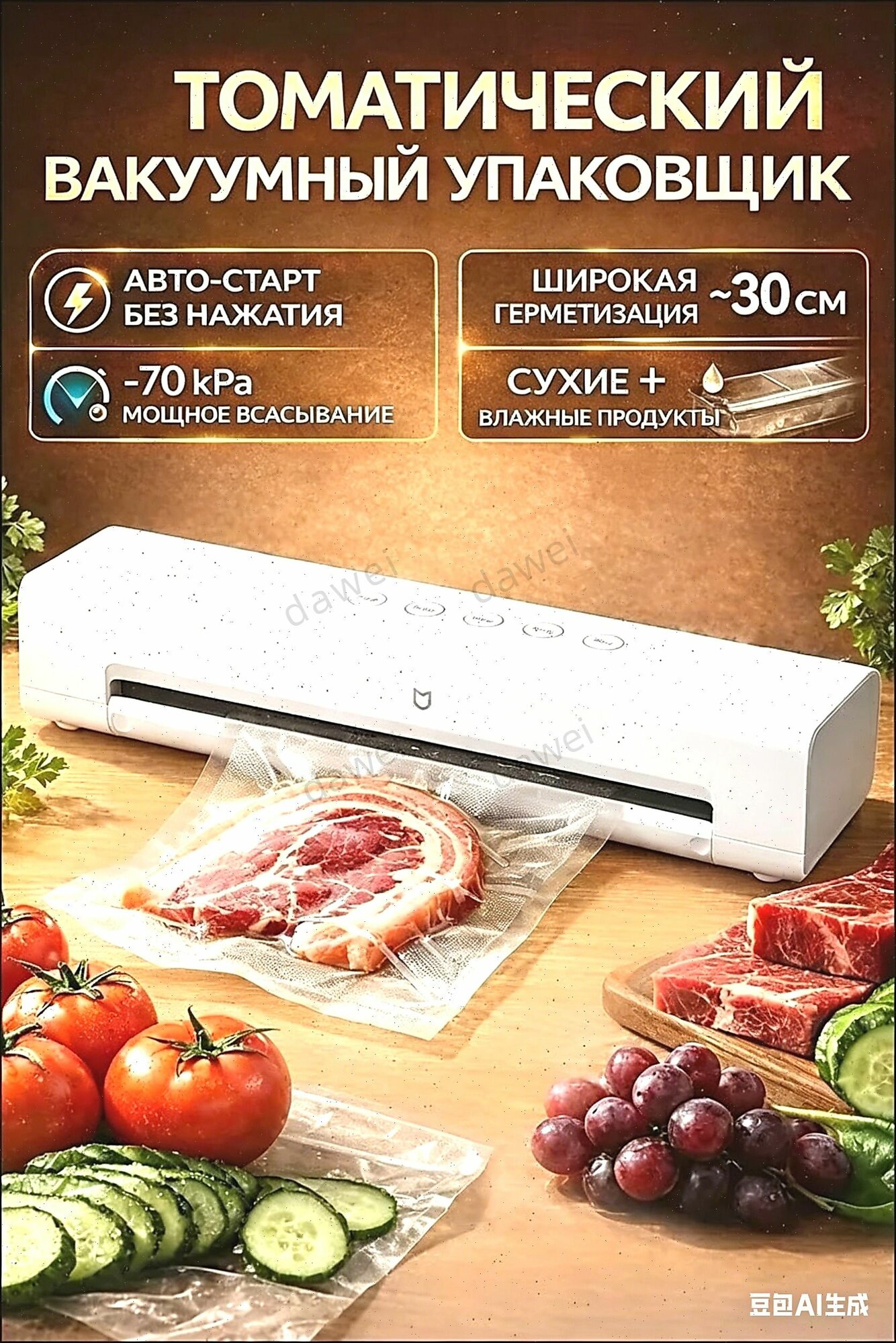 Вакуумный упаковщик автоматический, белый, для продуктов