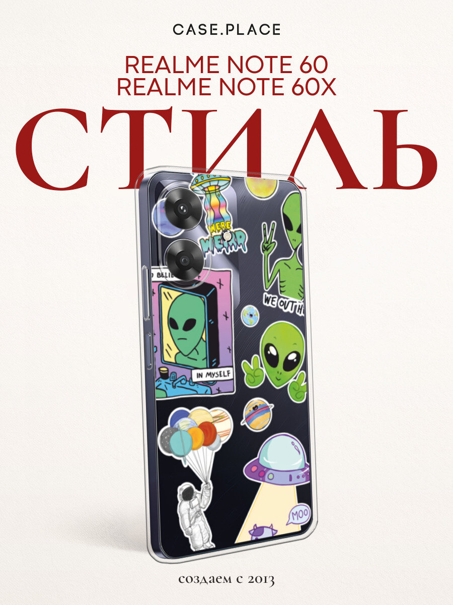 Чехол на Realme Note 60 / Реалми Нот 60 с принтом Инопланетяне, прозрачный